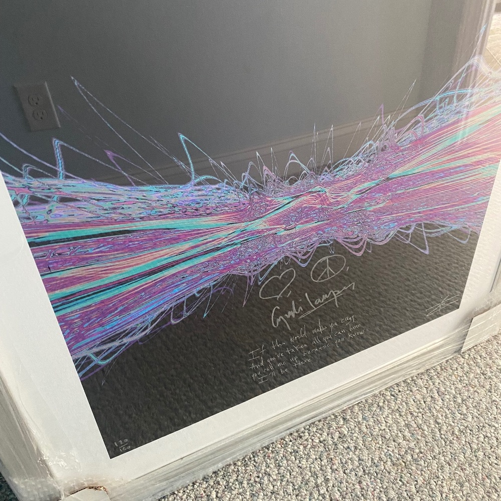 Framed, Signed, Soundwave, Cyndi Lauper, “True Colors” canvas.